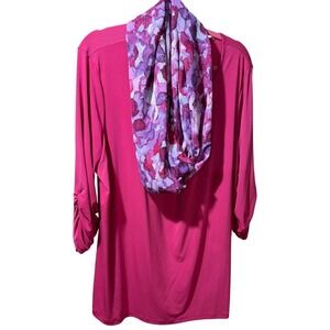Susan Graver Pink Easy to Wear Scoop Neck 1X Top with Bohemian Infinity Scarf